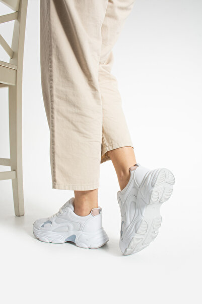 Getcho Nagen White Γυναικεία Αθλητικά Παπούτσια Διχτυωτή Χοντρή Σόλα Άνετο Αναπνεύσιμο Παπούτσια για Καθημερινό Περπάτημα