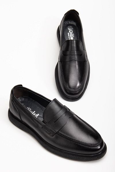 Dilimler Ayakkabı Genuine Leather Men's Loafer Shoes Black College Model Flat Sole