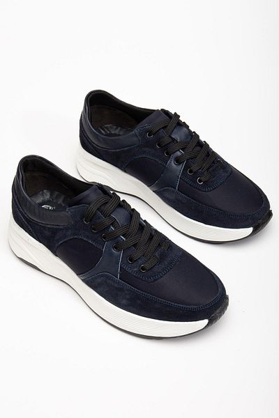 Dilimler Ayakkabı Genuine Leather Men's Casual Shoes Navy Blue Thick Faylon Sole Laced