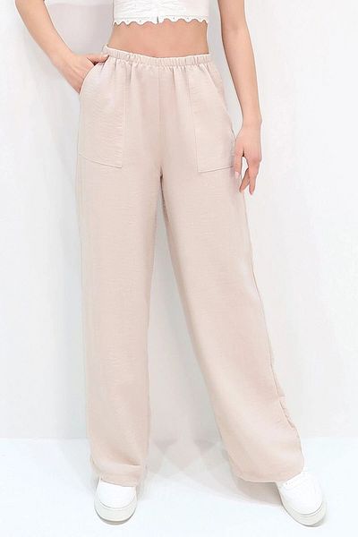 bacc Beige Double Pocket Summer Linen Woven Trousers Bcir- 251001