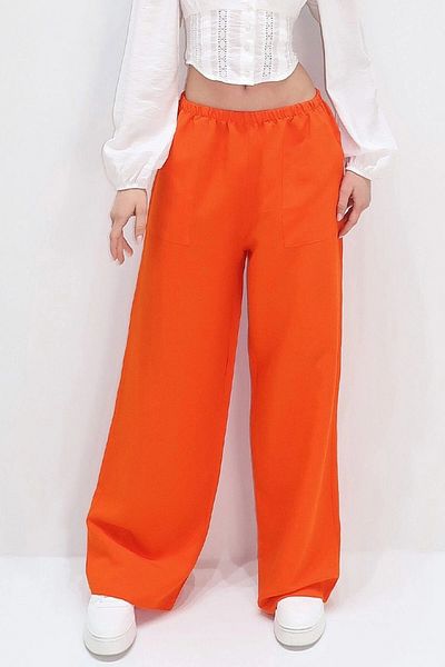 bacc   Orange Double Pocket Summer Linen Woven Trousers Bcir- 251001