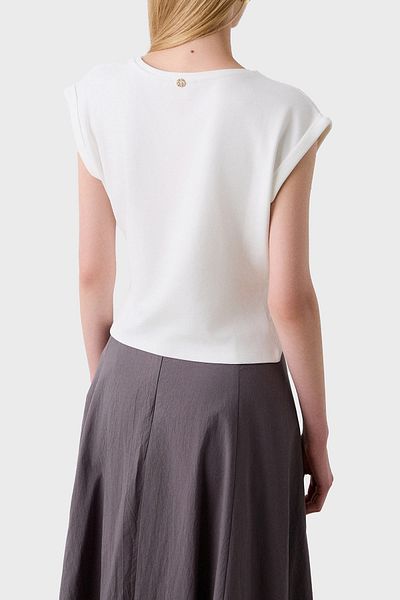 BSB Stretch Relaxed Fit Ασύμμετρη κοπή Αξεσουάρ Λεπτομερής μπλούζα με λαιμόκοψη ΜΠΛΟΥΖΑ 053