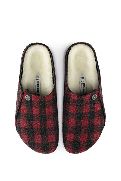 Birkenstock Zermatt Siyah Kırmızı Ekose Desenli Kadın Terlik