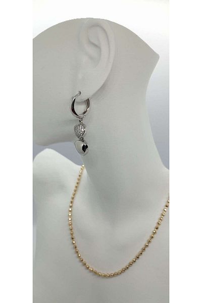 ndjewelry أقراط متدلية بتفاصيل حجرية بلون فضي