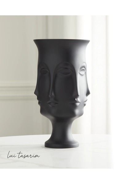 Lui Tasarım Siyah Ayaklı Vazo Trend Bohem Buddha Büyük XL Boy 32 CM Seramik Siyah Vazo