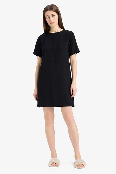 DeFacto Μίνι φόρεμα με κοντό μανίκι με λαιμόκοψη New Season Basic