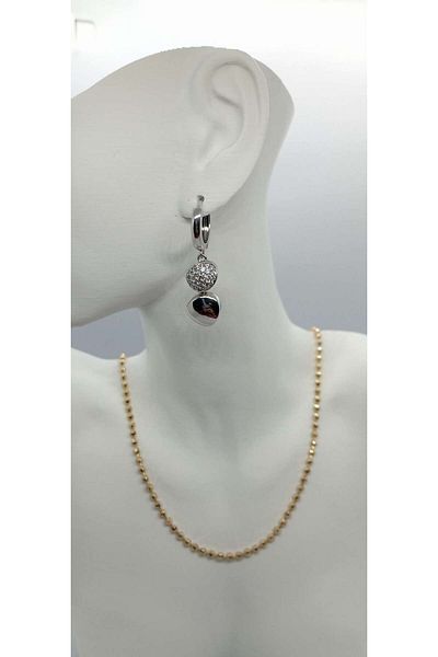 ndjewelry أقراط متدلية بتفاصيل حجرية بلون فضي