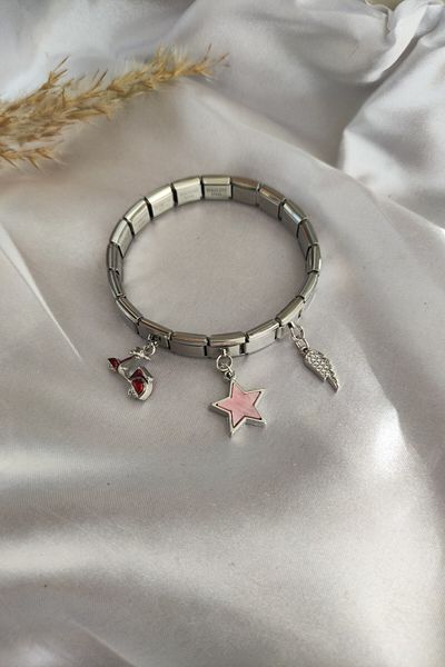 Lynare Italian Charm Bracelet and Adjustable Silver Steel Bracelet with 3 Dangle Charms