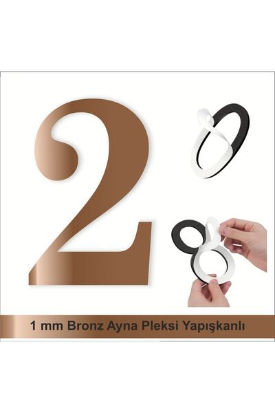 zafrakreklam Kapı Daire Numarası 1 mm Bronz Ayna Pleksi Yapışkanlı No - 2 iki