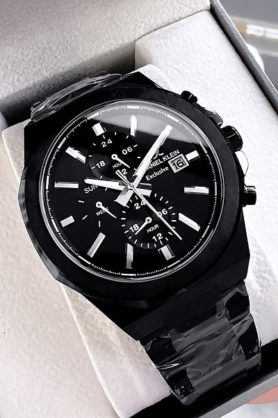 Daniel Klein Exclusive Men's Wristwatch - 3 Atm Water Resistant Charge Operations Black Color Steel Band
