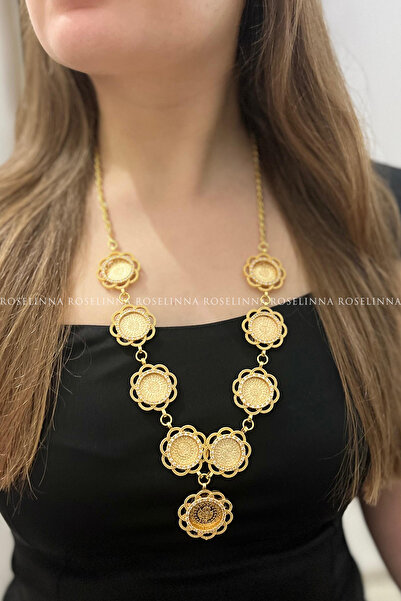 ROSELİNNA 8 Çeyrek 1 Yarımlıklı Çelik Burgu Zincirli Kolye | Çiçek Model