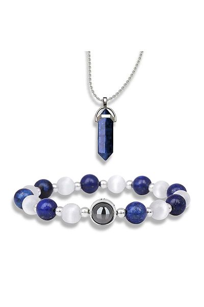 Choice 40cm Style D 2pcs/Set Natural Lapis Lazuli Bracelet And Necklace, Round Bead BraceletNecklace, For H