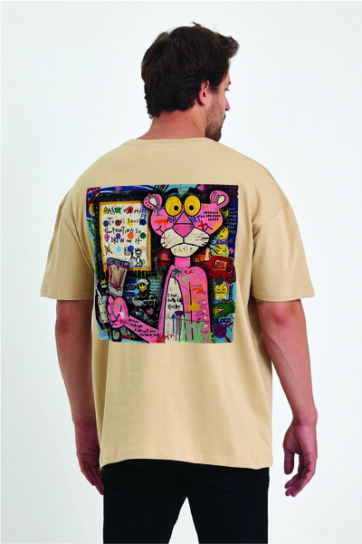 By Caspita Fashion Tricou unisex oversize bej cu imprimeu pe spate Lenithra P...