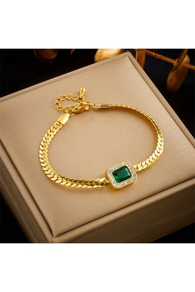 Choice B901 DIEYURO 316L Stainless Steel Luxury Non-fading Square Green Crystal Zircon Pendant Necklace Ear