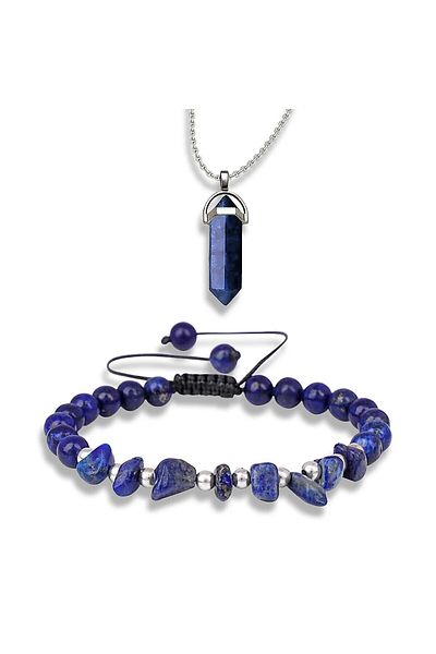 Choice 40cm Style F 2pcs/Set Natural Lapis Lazuli Bracelet And Necklace, Round Bead BraceletNecklace, For H