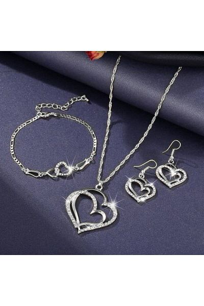 Choice StyleB 4pcs Gold-color Necklace Earrings Bracelet Set Women Fashion Vintage Design Peach Heart Combo