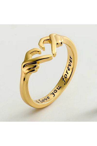 Choice خاتم عناق يد رومانسي على شكل قلب قابل للتغيير RI23Y0339-2 للنساء والرجال، أحبك للأبد، قابل للتعديل