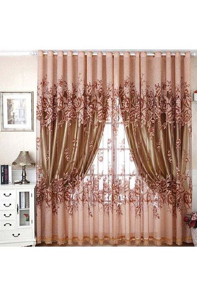 Generic Floral Jacquard Window Curtain Coffee