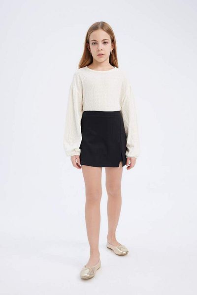 DeFacto New Season Girl's 2 Piece Set Crew Neck Long Sleeve Blouse Shorts Skirt