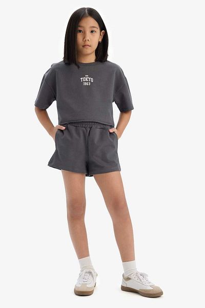 DeFacto New Season Girl's 2-Piece Set Printed Short Sleeve T-Shirt Shorts