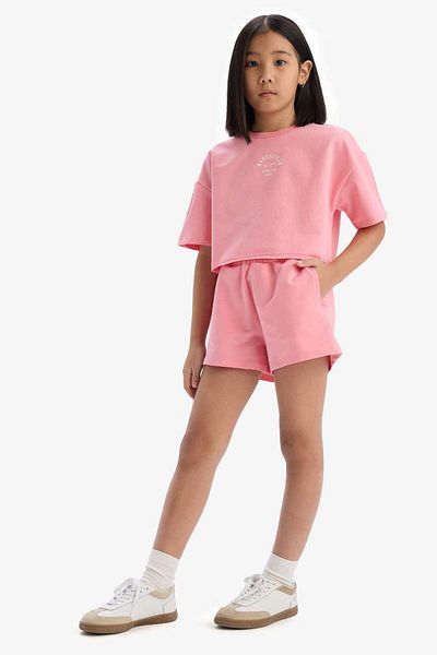 DeFacto New Season Girl's 2-Piece Set Printed Short Sleeve T-Shirt Shorts