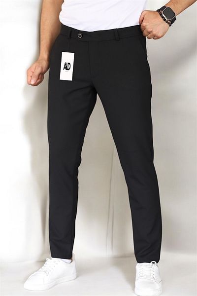 Aldiva Men's Black Color Italian Cut Quality Flexible Lycra Ankle Length Fabric Trousers