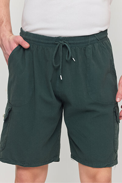 a02teks Erkek Yazlık Keten Karışımı Rahat Kesim Kargo Cep Şort