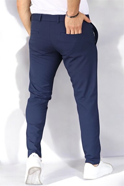 Aldiva Men's Navy Blue Color Italian Cut Quality Stretchy Lycra Ankle Length Fabric Pants