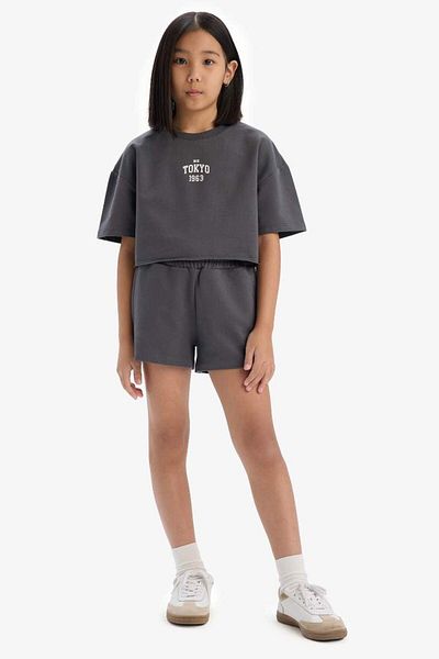 DeFacto New Season Girl's 2-Piece Set Printed Short Sleeve T-Shirt Shorts