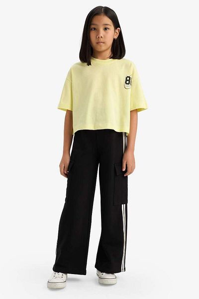 DeFacto New Season Girls Oversize Wide Fit Crew Neck Back Printed Short Sleeve