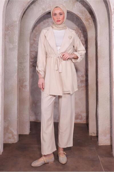 TRENDTESETTÜR Beige Brooch Women's Trouser Suit t 3674