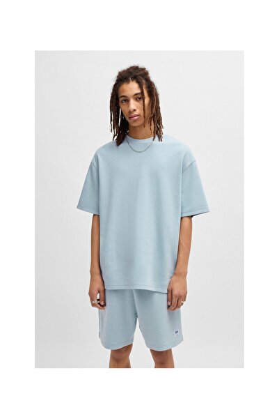 HUGO Mavi logo yamalı pamuk jarse tişört