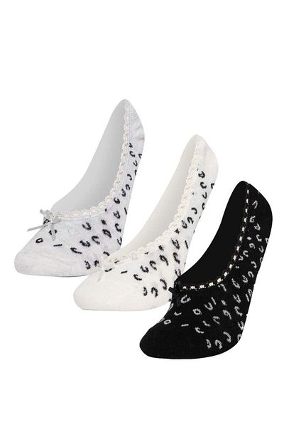 DeFacto New Season Women's Appliqued 3-Piece Cotton Ballerina Socks