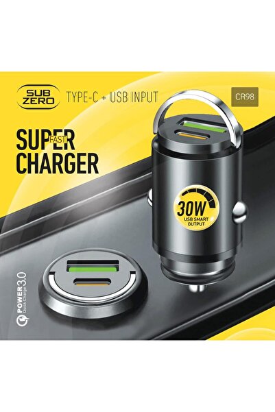 Subzero CR98 30W 3.0A Hızlı PD+Usb Çıkışlı Araç Şarj Başlığı