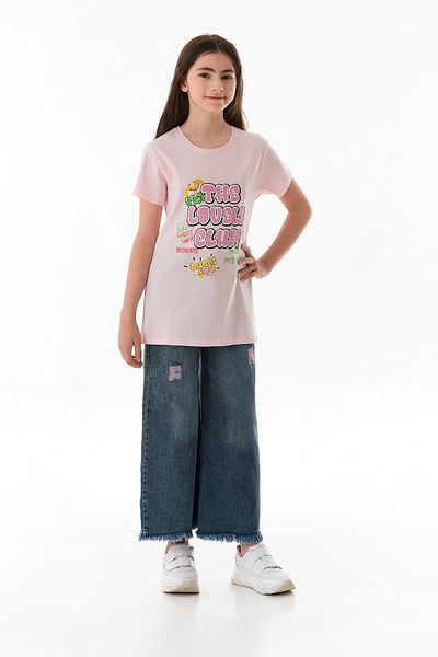 Fulla Moda 100% Cotton Text Printed Crew Neck Girl's T-Shirt