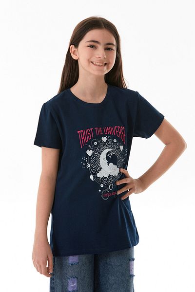 Fulla Moda 100% Cotton Trust the Universe Printed Girl's T-Shirt