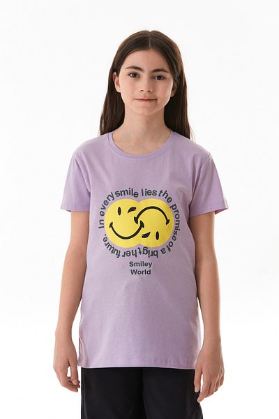 Fulla Moda 100% Cotton Smiley Face and Slogan Printed Girls' T-Shirt