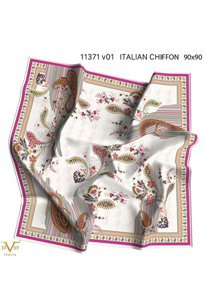 19V69 ITALIA Desenli Kışlık İtalyan Şifon Eşarp Askısı ile Birlikte 90x90 cm