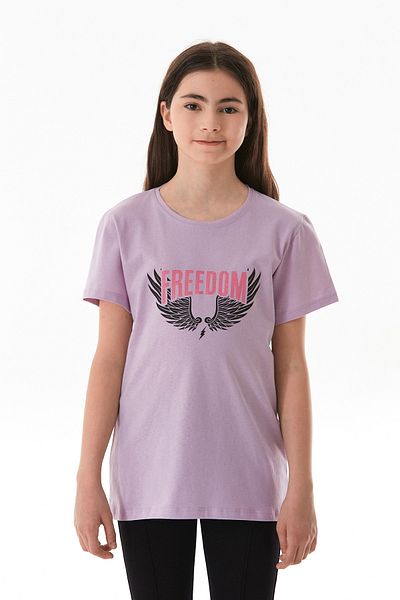 Fulla Moda 100% Cotton Freedom Text Printed Girl's T-Shirt