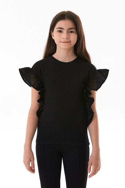 Fulla Moda Κοριτσίστικη μπλούζα με κορδόνια και φλάντζα στα πλαϊνά