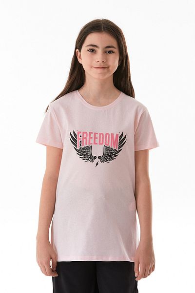 Fulla Moda 100% Cotton Freedom Text Printed Girl's T-Shirt