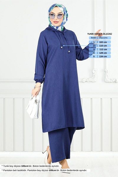 ModaMerve Hooded Linen Suit 824Ozr1047-M Navy