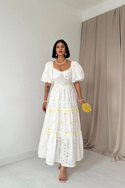 Silerra Rochie Brode cu dantela galbena