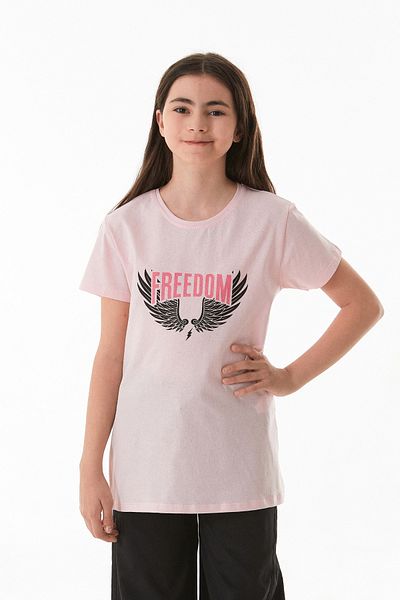 Fulla Moda 100% Cotton Freedom Text Printed Girl's T-Shirt
