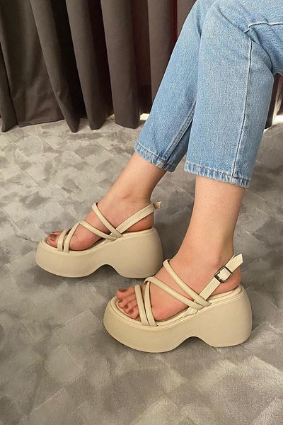 Preshley Sandale ortopedice cu talpă groasă Anita Beige pentru femei K-3020