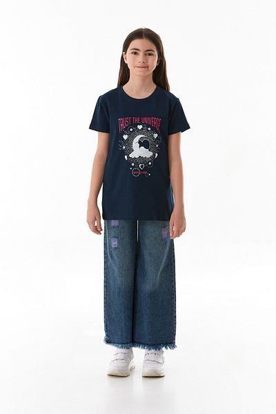 Fulla Moda 100% Cotton Trust the Universe Printed Girl's T-Shirt