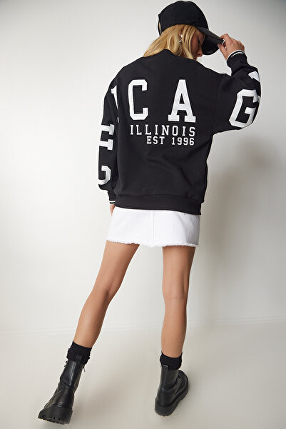 Lovelyİstanbul Baskılı Oversize Sweatshirt SİYAH LHF0019
