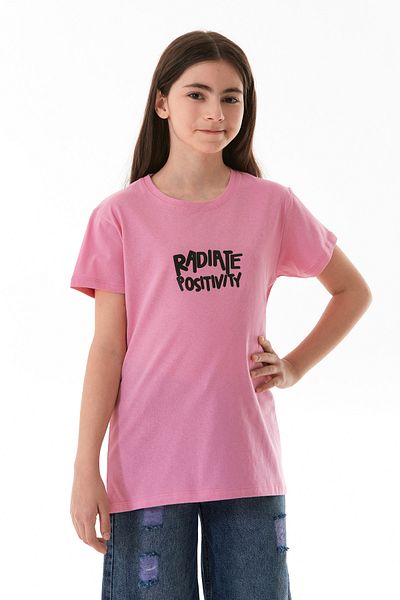 Fulla Moda 100% Cotton Girl's T-Shirt with Text Printed on the Front and Back