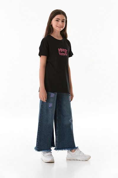 Fulla Moda 100% Cotton Girl's T-Shirt with Text Printed on the Front and Back