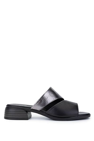 Tamer Tanca Women's Genuine Leather Black Heeled Slippers